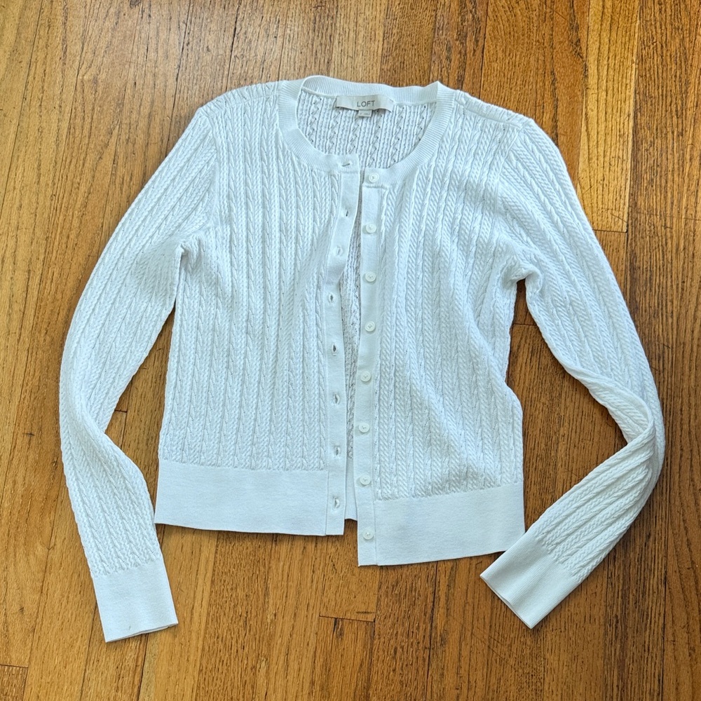 LOFT Women's white Cable Knit summer 25 Cardigan. New without tag